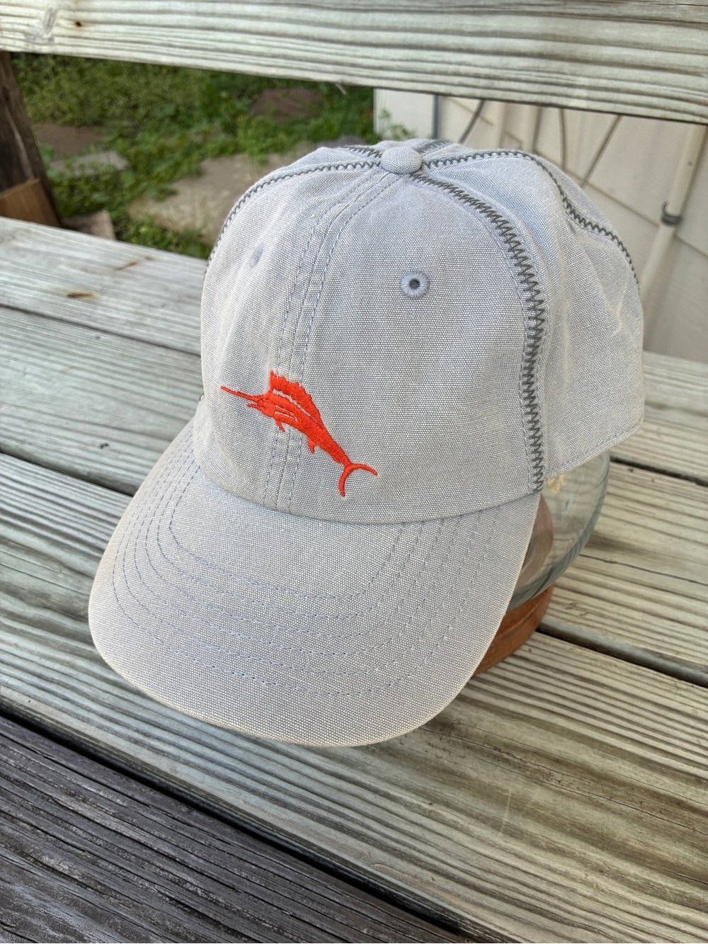 Tommy Bahama Gray Ball Cap with Red Marlin